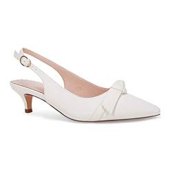 Damen Slingback Pumps Fliege Geschlossene Spitze Zehen Kätzchen Absätze Pantoletten Slip On Hochzeit Kleid Pumps Schuhe, Weiß (Kunstleder), 41 EU von Coutgo