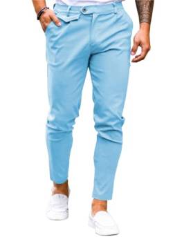 Herren-Chino-Hose, schmale Passform, flache Vorderseite, Stretch, schmal, konisch, bequem, lässig, solide Hose, 1-hellblaue Chino, Groß von Coutgo