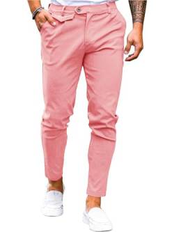 Herren-Chino-Hose, schmale Passform, flache Vorderseite, Stretch, schmal, konisch, bequem, lässig, solide Hose, 1-rosa Chino, Mittel von Coutgo