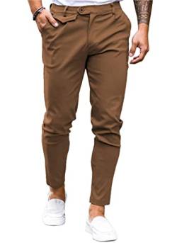 Herren-Chino-Hose, schmale Passform, flache Vorderseite, Stretch, schmal, leger, schmal zulaufende Hose, solide Cropped-Hose mit Tasche, Größe XL, Deep Coffee, X-Groß von Coutgo