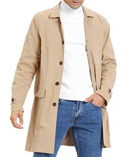 Herren Trenchcoat Slim Fit Einreihig Casual Lange Jacke Leicht Revers Herbst Windbreaker Übermantel, Hellkhaki, Medium von Coutgo