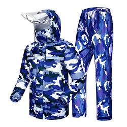 Coutyuyi Herren & Damen Regenanzug Reflektierender 100% Wasserdichter Anzug Outdoor Regenmantel Winddicht Regenjacke （S, Blau Camouflage） von Coutyuyi