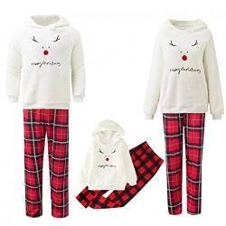 Covers Familien Weihnachten Pyjamas Set Fleece Schlafanzug Hoodie WeißSweatshirt + Karierte Hosen Schlafanzüge Hausanzug für die Familien Winter Weißnachtspyjama Familie Set von Covers