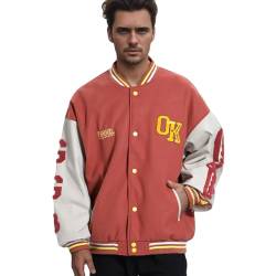 Covisoty College Jacke Herren Übergangsjacke Damen Sportjacke Varsity Jacket Patchwork Collegiate Baseballjacke Stehkragen Streetwear von Covisoty