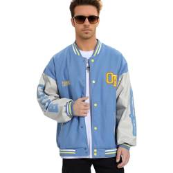 Covisoty College Jacke Herren Übergangsjacke Damen Sportjacke Varsity Jacket Patchwork Collegiate Baseballjacke Stehkragen Streetwear von Covisoty