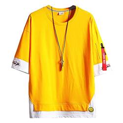 Covisoty Herren Casual Herren Techwear Japanisches Harajuku Streetwear Hip Hop Sweatshirt KurzarmT-Shirt Gelb XL von Covisoty