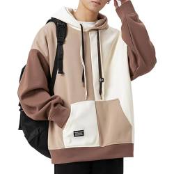 Covisoty Herren Hoodies Sweatshirt Hip Hop Harajuku Streetwear Patchwork Urban Casual Kapuzenpullover Holzmaserung und Khaki M von Covisoty