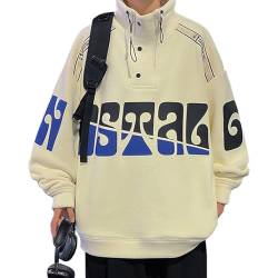 Covisoty Herren Sweatshirt Japanisches Harajuku Streetwear Hip Hop Long Sleeve Sportswear Casual Gebrochenes Weiß M von Covisoty
