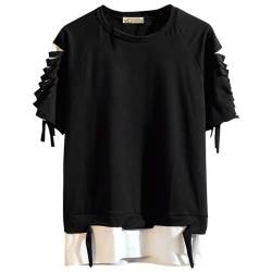 Covisoty Herren T-Shirt Casual Techwear Japanisches Harajuku Streetwear Hip Hop Sweatshirt Kurzarm Schwarz M von Covisoty