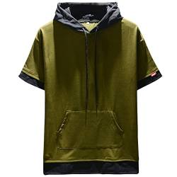 Covisoty Herren T-Shirt Kapuze Kapuzenpullover Sweatshirt Hoodie Patchwork Pullover Baumwolle Kurzarm Kurzarmshirt Sportswear Green 3X von Covisoty