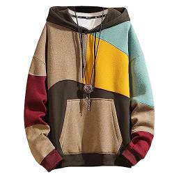 Covisoty Hoodie Herren Kapuzenpullover Techwear Hip Hop Long Sleeve Streetwear Farbblock Pullover Sweatshirt Khaki XL von Covisoty