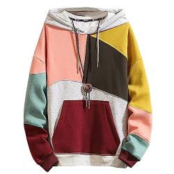 Covisoty Hoodie Herren Kapuzenpullover Techwear Hip Hop Long Sleeve Streetwear Farbblock Pullover Sweatshirt Rosa Gelb 3XL von Covisoty