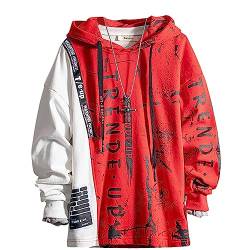 Covisoty Hoodie Herren Kapuzenpullover Techwear Hip Hop Long Sleeve Streetwear Farbblock Pullover Sweatshirt Rot 4XL von Covisoty