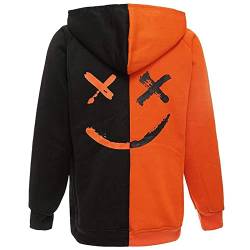 Covisoty Hoodie Herren Kapuzenpullover Techwear Hip Hop Long Sleeve Streetwear Farbblock Unisex Pullover Sweatshirt Orange Schwarz L von Covisoty