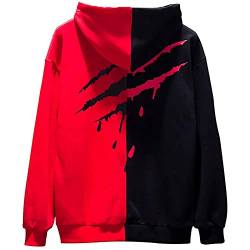 Covisoty Hoodie Herren Kapuzenpullover Techwear Hip Hop Long Sleeve Streetwear Farbblock Unisex Pullover Sweatshirt Rot schwarz M von Covisoty