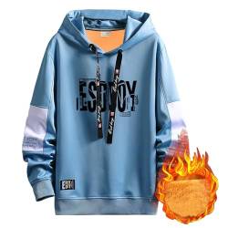 Covisoty Hoodie Herren Techwear Kapuzenpullover Hip Hop Streetwear Pullover Casual Sweatshirt Blau S von Covisoty