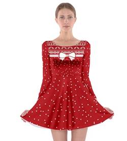 CowCow Damen Weihnachtliches Weihnachtsmannkleid, Schneemann, Musik, Katze, Winter, lange Ärmel, Skaterkleid - Rot - Groß von CowCow