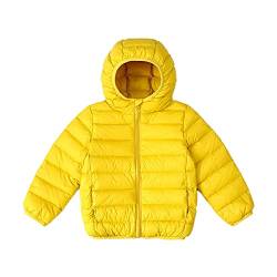 Cozomiz Daunenjacke Kinder Jungen Mädchen Winterjacke mit Kapuze Winter Outdoor Warm Winterjacke Steppweste Winter jacke Puffer Mantel 8-9 Jahre Gelb von Cozomiz