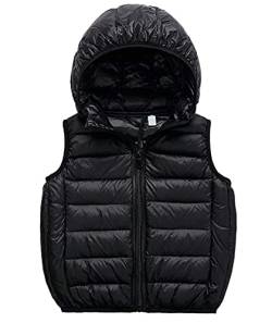 Cozomiz Daunenweste Kinder Jungen Mädchen Weste Winter Kapuzenweste Warm Ärmellos Winterjacke Steppweste Winter jacke Pufferweste 11-12 Jahre Schwarz von Cozomiz