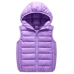 Cozomiz Daunenweste Kinder Jungen Mädchen Weste Winter Kapuzenweste Warm Ärmellos Winterjacke Steppweste Winter jacke Pufferweste 11-12 Jahre Violett von Cozomiz