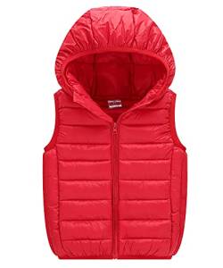 Cozomiz Daunenweste Kinder Jungen Mädchen Weste Winter Kapuzenweste Warm Ärmellos Winterjacke Steppweste Winter jacke Pufferweste 3-4 Jahre Rot von Cozomiz