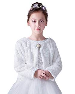 Cozomiz Mädchen Prinzessin Brautjack Lange Ärmel Kunstpelz Bolero Jacke Blumen Mädchen Bolero Achselzucken Zubehör Prinzessin Kap Party Hochzeit Ankleiden von Cozomiz