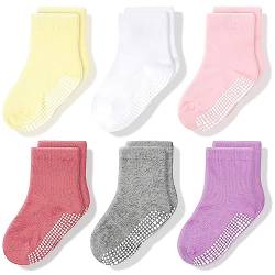 CozyWay Baby Anti-Rutsch-Crew-Socken mit Griffen für Kleinkinder kleine Jungen Mädchen Kleinkinder Kinder nicht rutschen, Mädchen Unifarben 6 Paar, 6-12 Monate von CozyWay