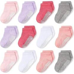 CozyWay Nonrutsch-Knöchel-Grip Low-Cut-Kleinkindsocken, 12 Pack für Mädchen, Pastellfarben, 3-5 Jahre alt von CozyWay