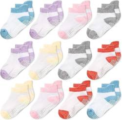 CozyWay Socken im Nonrutschen-Knöchelstil mit Greifer, 12 Packungen für Jungen und Mädchen, gemischte farbige, 6-12 Monate von CozyWay