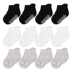 CozyWay Socken im Nonrutschen-Knöchelstil mit Greifer, 12 Packungen für Jungen und Mädchen, schwarzes Weiß und Grau, 1-3 Jahre von CozyWay