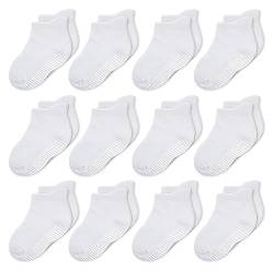 CozyWay Socken im Nonrutschen-Knöchelstil mit Greifer, 12 Packungen für Jungen und Mädchen, solide Weiß, 6-12 Monate von CozyWay