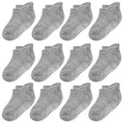 CozyWay Socken im Nonrutschen-Knöchelstil mit Greifer, 12 Packungen für Jungen und Mädchen, solide grau, 0-6 Monate von CozyWay