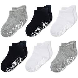 CozyWay Socken im Nonrutschen-Knöchelstil mit Grippers, 6 Pack für Jungen und Mädchen, schwarzes Weiß und Grau, 6-12 Monate von CozyWay