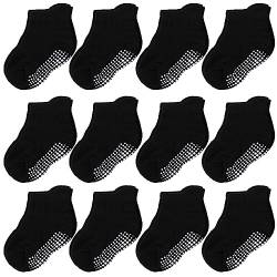 CozyWay Socken im nicht rutschfesten Knöchelstil mit Greifer, 12 Packungen für Jungen und Mädchen, solide Schwarz, 3-5 Jahre von CozyWay