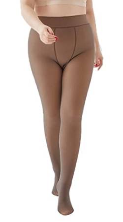 CozyWow Damen Strumpfhosen Winter Plüschstrümpfe Perfekt Beine abnehmen Gefälschte durchscheinend Warm Fleece Pantyhose wärmende Thermo strumpfhose Thermo verdickte Leggings Kaffee 250g(65-100KG) von CozyWow