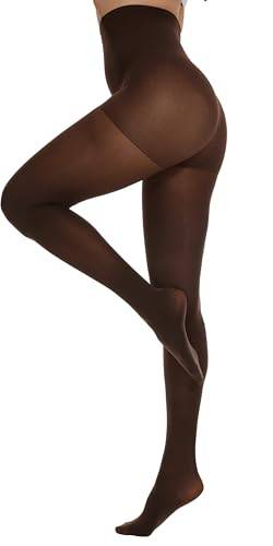 CozyWow Strumpfhose Damen 80D mit Bauchweg Effekt Figurformende Control Top Hoch Taille Semi Opaque Stützstrumpfhosemit verstärktem Höschenteil Kaffee S-M von CozyWow