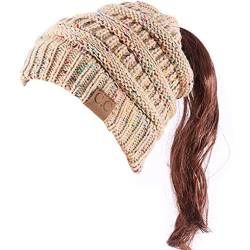 Cozyan Slouch Besnie Ponytail Hat Gefütterte Strickmütze für Haar warm Wintermütze Herren Damen Winter Strickmütze Beanie Wollmütze von HansaFarm (Khaki) von Cozyan