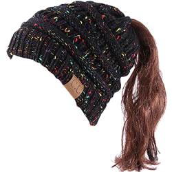 Cozyan Slouch Besnie Ponytail Hat Gefütterte Strickmütze für Haar warm Wintermütze Herren Damen Winter Strickmütze Beanie Wollmütze von HansaFarm (Schwarz) von Cozyan