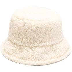 Damen Plüsch Fischerhut Wintermütze Flauschige Bucket Hat Warme Anglerhut Winter Fischerhut Damen Kunstpelz Bucket Cap Warme Mütze mit breiter Krempe Flauschige Mütze (Beige) von Cozyan