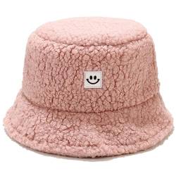 Damen Plüsch Fischerhut Wintermütze Flauschige Bucket Hat Warme Anglerhut Winter Fischerhut Damen Kunstpelz Bucket Cap Warme Mütze mit breiter Krempe Flauschige Mütze (Pink-1) von Cozyan