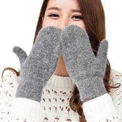 Cozylkx Dicke Winter-Fäustlinge, Kaschmir-Plüsch, Gestrickt, Thermo-Handschuhe, Doppellagig, Warme Fäustlinge, Vollfinger-Handschuhe Für Damen von Cozylkx