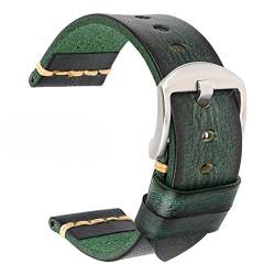 Lederband Uhrenarmband 18mm 20mm 22mm 24mm Uhrenarmband-Handgelenk-Armband-Grün Silber, 24mm von Cplly