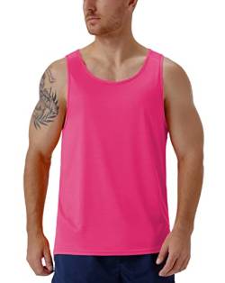 CQC Ärmellose Herren-Shirts für Fitnessstudio, Workout, Laufen, schnell trocknend, Tank Top, Strand, Schwimmen, Muskel, Sportshirt, neon pink, Klein von CqC