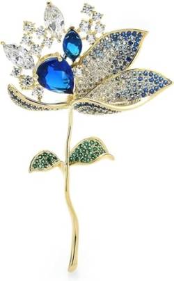 Brosche Damenmode-Accessoires Damen Elegante Luxus-Blumenbrosche Blumenförmige Brosche Party-Bankett-Brosche Brosche (Farbe: Blau) (Blau Einheitsgröße) von CrEev