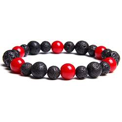 CrEev Natürliche natürliche schwarze Obsidian-Tigerauge-Perlen-Armbänder für Männer und Frauen, Schmuckperlen-Armband (Länge: 21 cm, Metallfarbe: 1/Rot) (1/Rot 19 cm) von CrEev