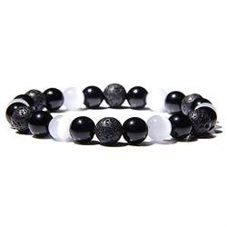 CrEev Natürliche natürliche schwarze Obsidian-Tigerauge-Perlen-Armbänder für Männer und Frauen, Schmuckperlen-Armband (Länge: 21 cm, Metallfarbe: 1/Rot) (Lava-Tigerauge2 21 cm) von CrEev