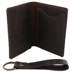 CraztZen Minimalistischer Kartenhalter aus echtem Leder für Männer und Frauen, Kartenorganizer, Brieftaschen, Kreditkartenhalter mit 4 Kartenfächern mit Schlüsselanhänger und Geschenkbox, Geschenke von CraftZen