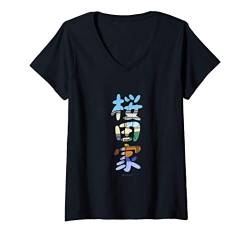 Damen Crayon Shin-chan Sakurada family T-Shirt mit V-Ausschnitt von Crayon Shin-chan