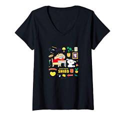 Damen Crayon Shin-chan happy!shiro Shin-Chan-Studie T-Shirt mit V-Ausschnitt von Crayon Shin-chan