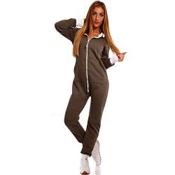 Crazy Age Basic Jumpsuits Ganzkörperanzug Einteiler One Piece Schlafanzug Overall Damen Jumpsuit Kuschelig und warm (CA -J- 502 M, Khaki) von Crazy Age